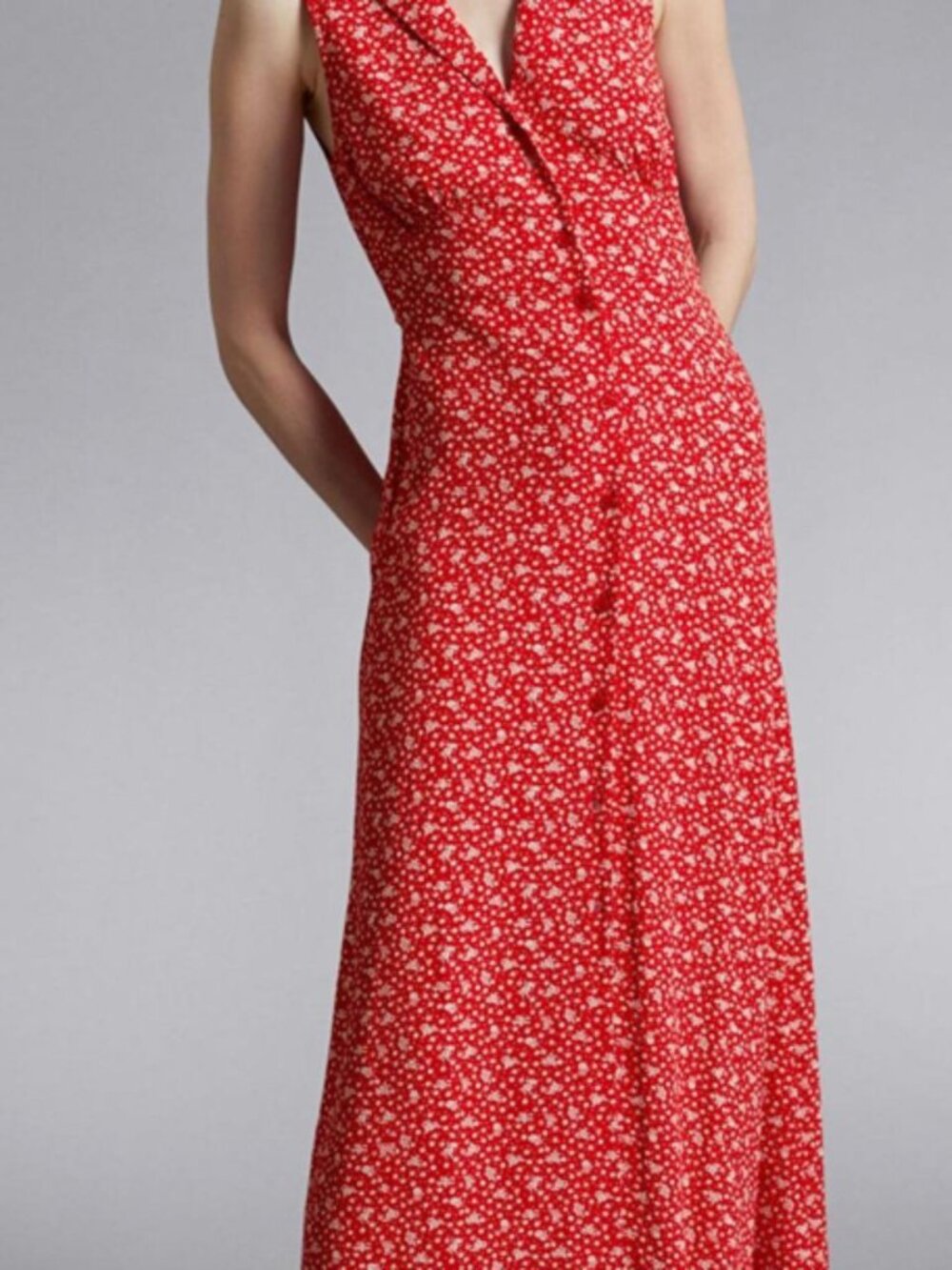 & Other Stories Paris Atelier Red Floral Maxi Dress Size 0
